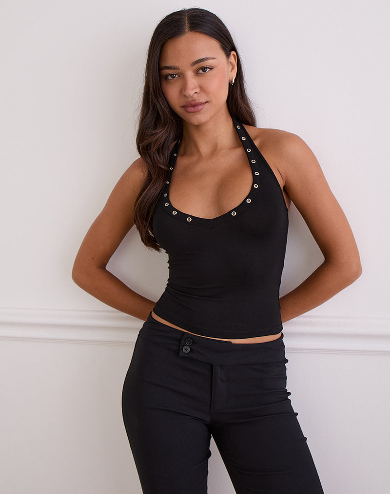 Image of Jugo Halterneck Top in Black with Eyelets
