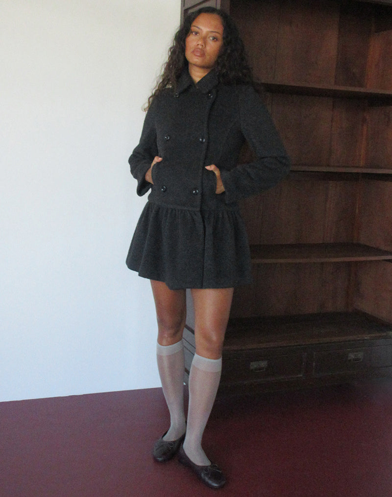Image of Juliena Coat with Skirt Hem in Dark Grey