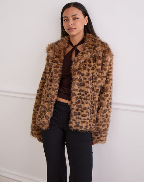 ジャケット・アウター coor Curly Fake Fur Crop Jumper (Brown) Leopard Brown Crop Faux Fur Jacket | Joji – motelrocks.com