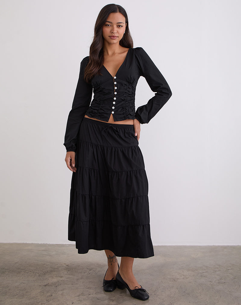 Image of Kadek Fitted Plunge Blouse in Poplin Black