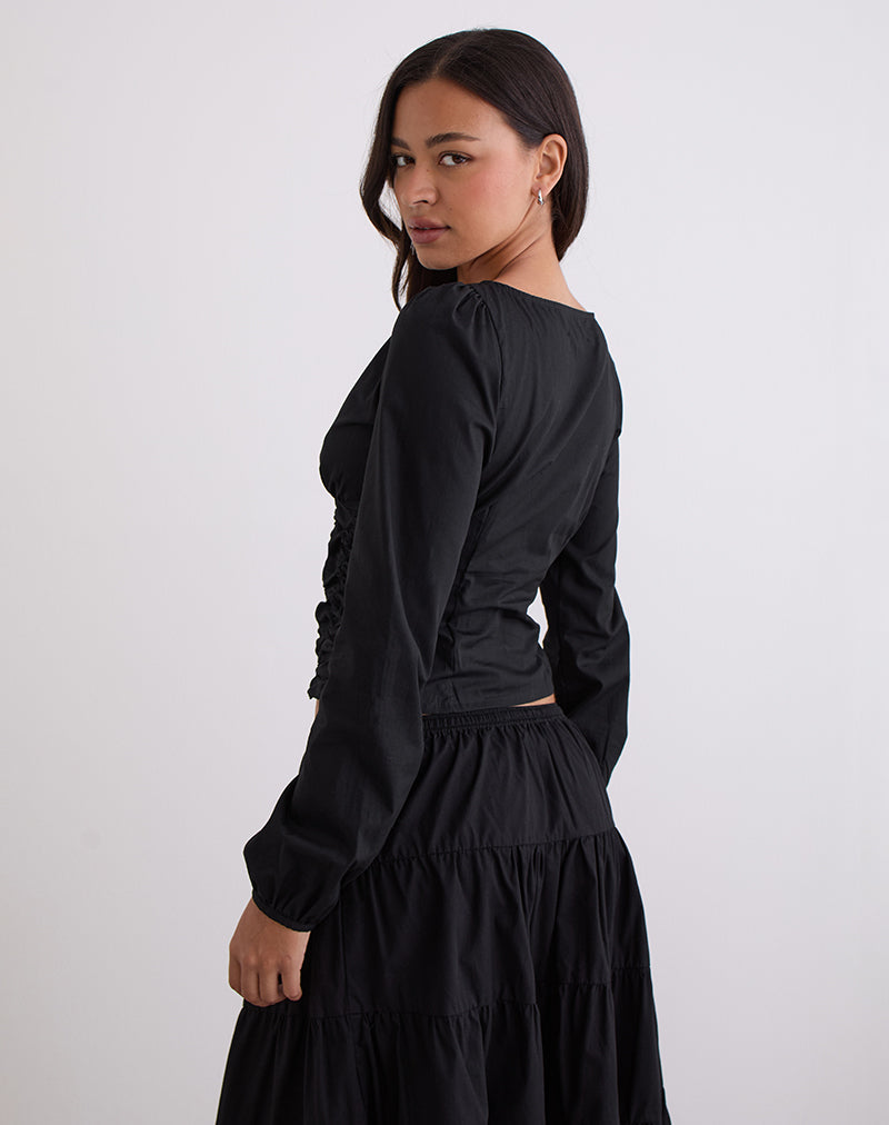 Image of Kadek Fitted Plunge Blouse in Poplin Black
