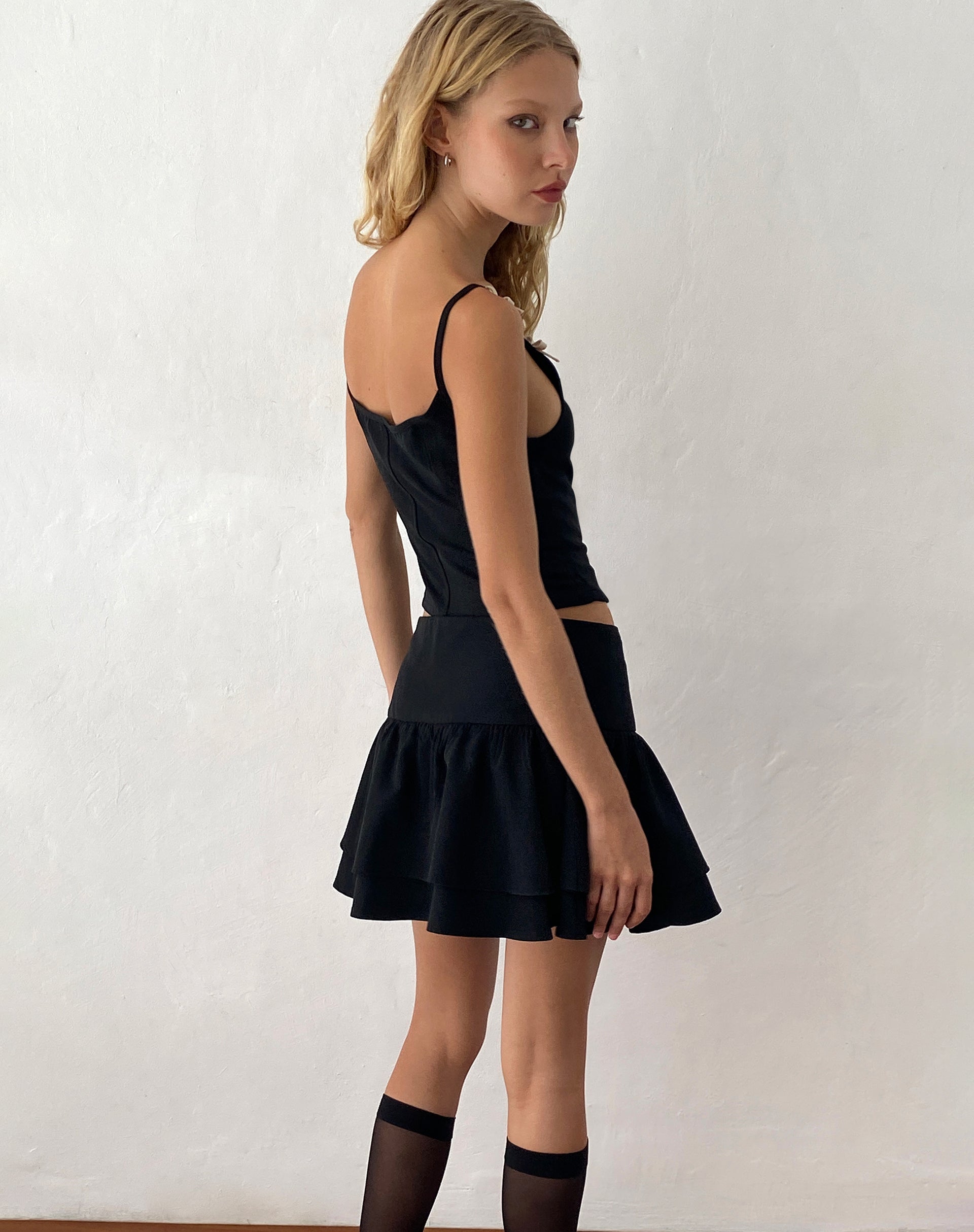 Black Pleated Tailored Mini Skirt