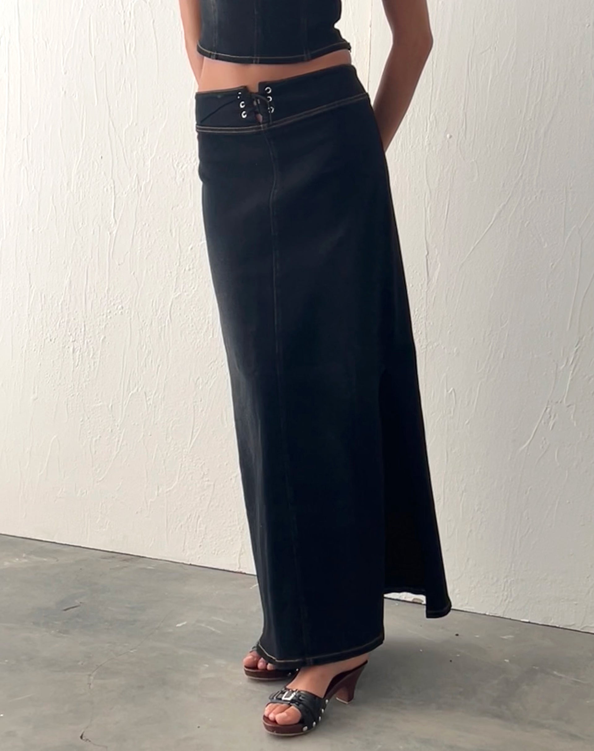 Image of Lafille Denim Maxi Skirt in Black Wash