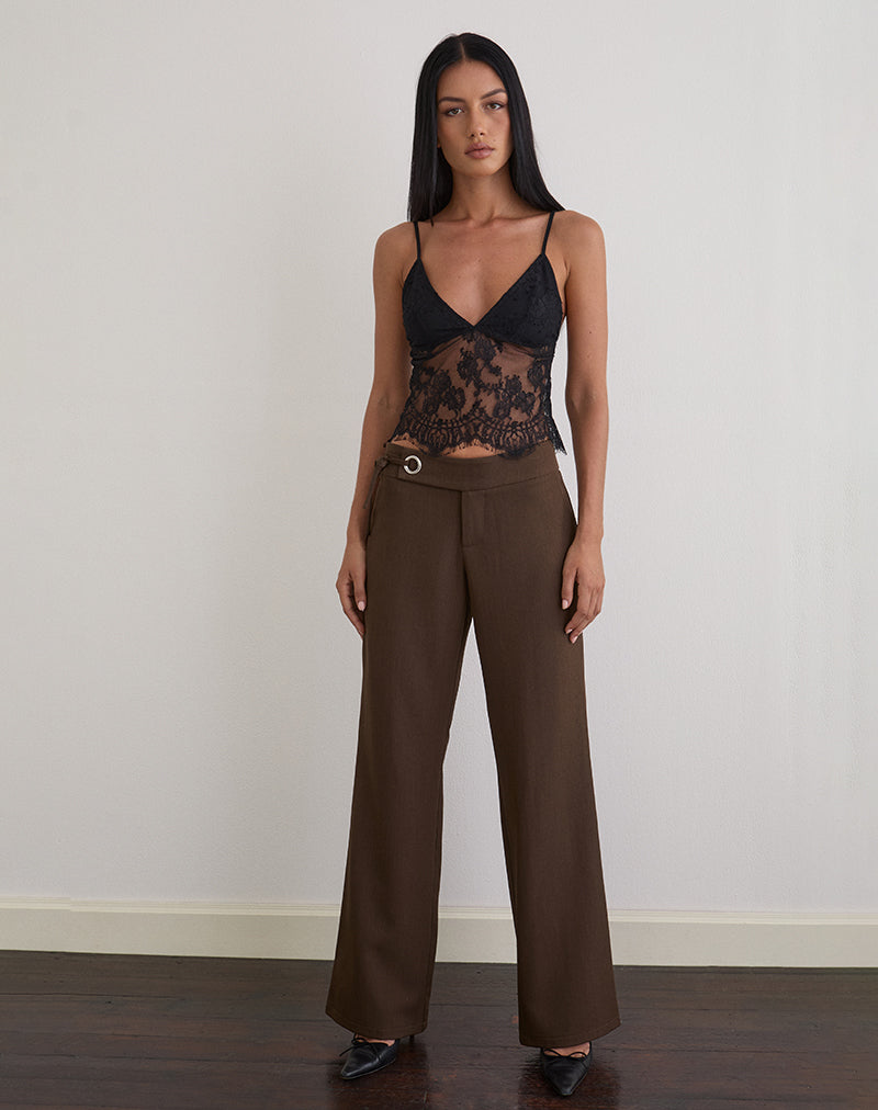 Image of Kaika Plunge Cami Top in Eyelash Lace Black