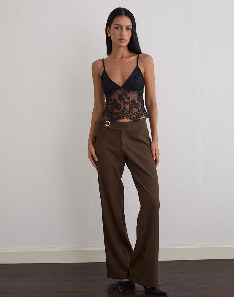 Image of Kaika Plunge Cami Top in Eyelash Lace Black