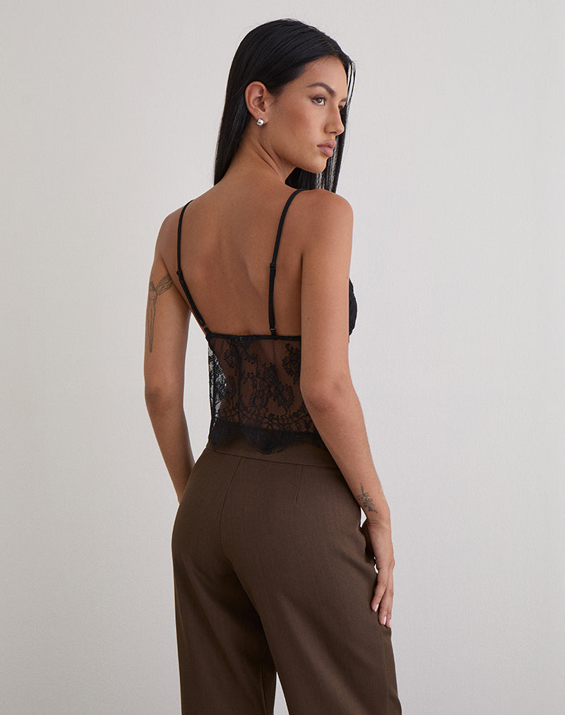 Image of Kaika Plunge Cami Top in Eyelash Lace Black