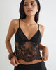 Image of Kaika Plunge Cami Top in Eyelash Lace Black