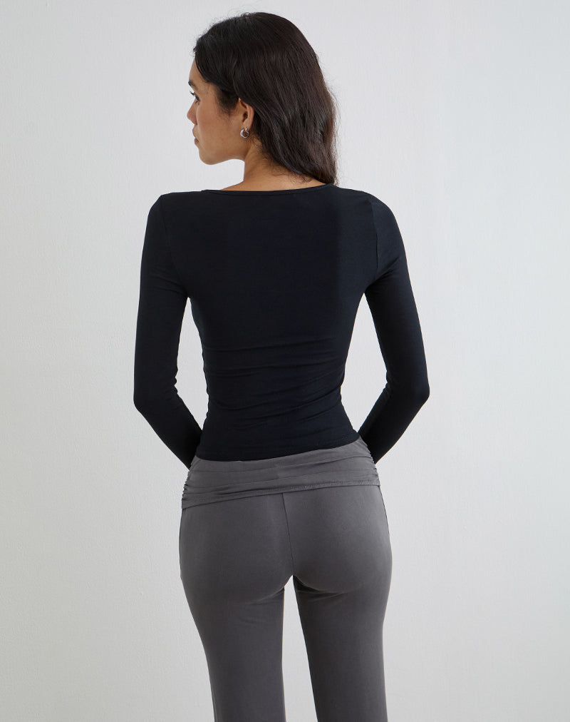 Image of Kalais Long Sleeve Twisted Neckline Top in Black