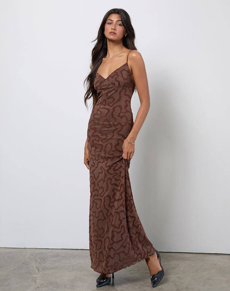 Image of Kalana Maxi Dress in Brown Swirl Flock