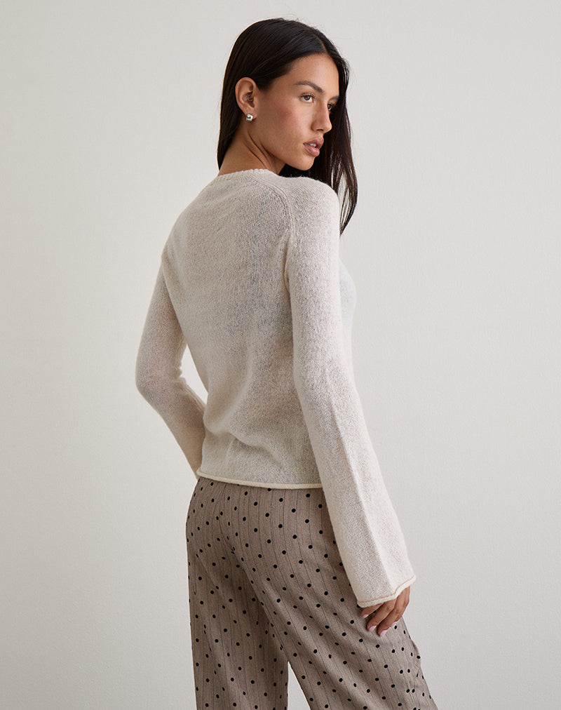Image of Kaleo Roll Edge Jumper in Knit Ecru