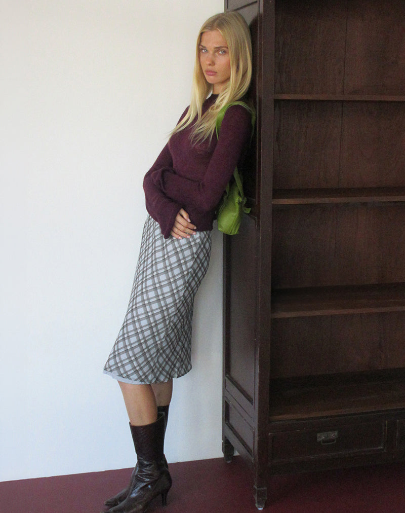 Image of Azila Midi Skirt in Chiffon Blue and Brown Check