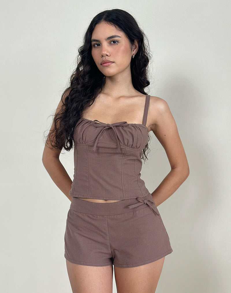 Image of Blazy Tie Short in Linen Taupe