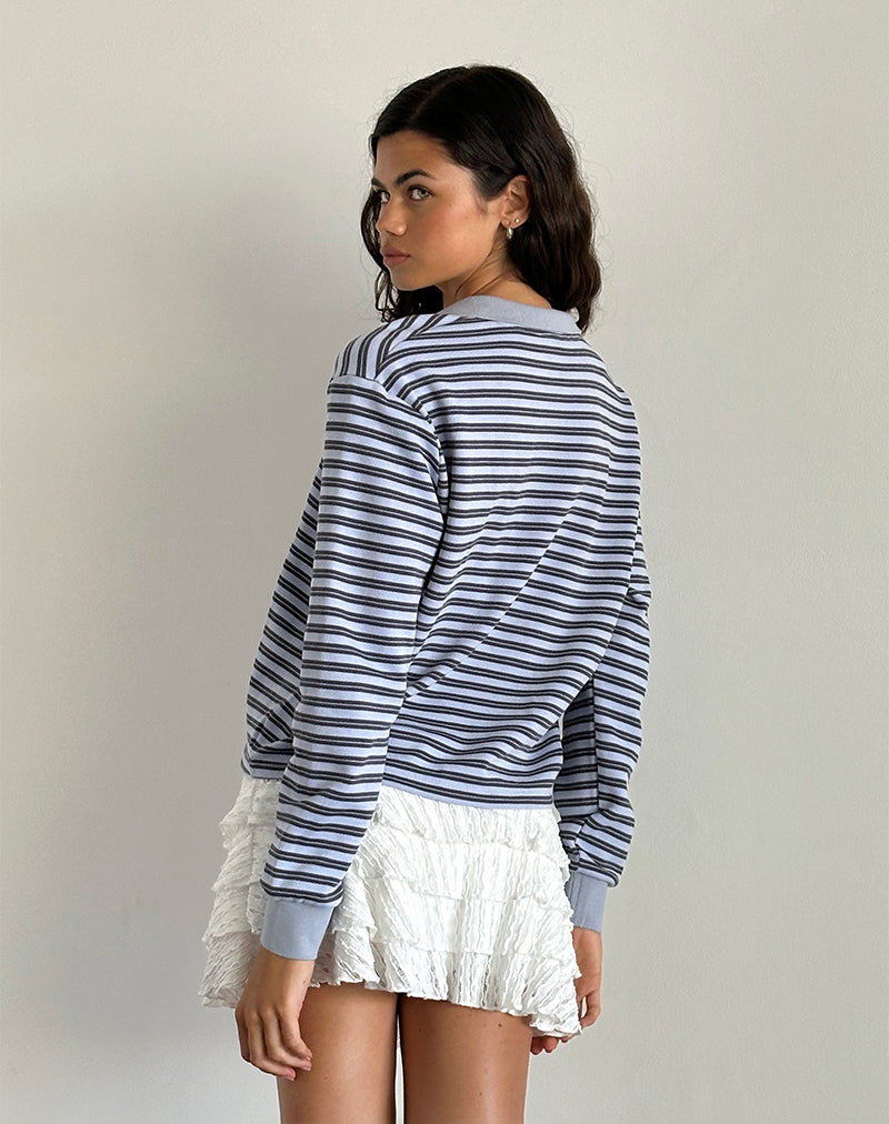 Image of Kamilla Baggy Long Sleeve Shirt in Blue and Grey Stripe