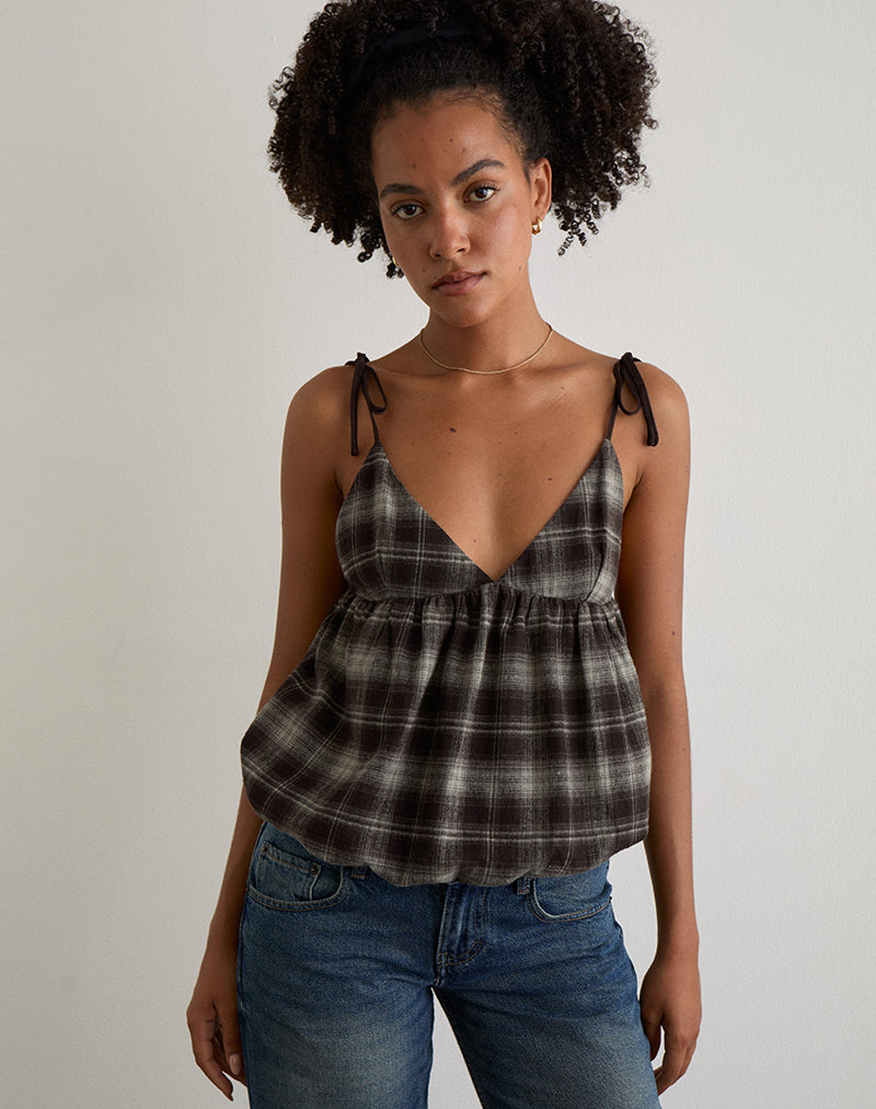 Image of Kaoru Triangle Bust Cami Top in Grey Check