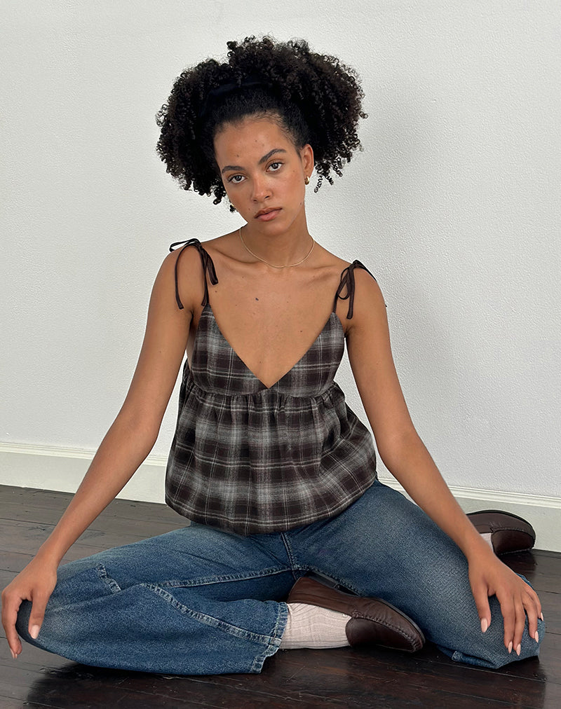 Image of Kaoru Triangle Bust Cami Top in Grey Check
