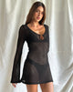 Image of Kapua Keyhole Long Sleeve Mini Dress in Open Knit Black