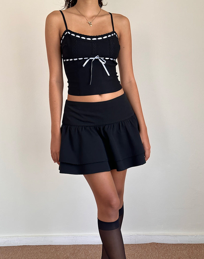 Image of Karda Cami Top in Black with Contrast Ribbon