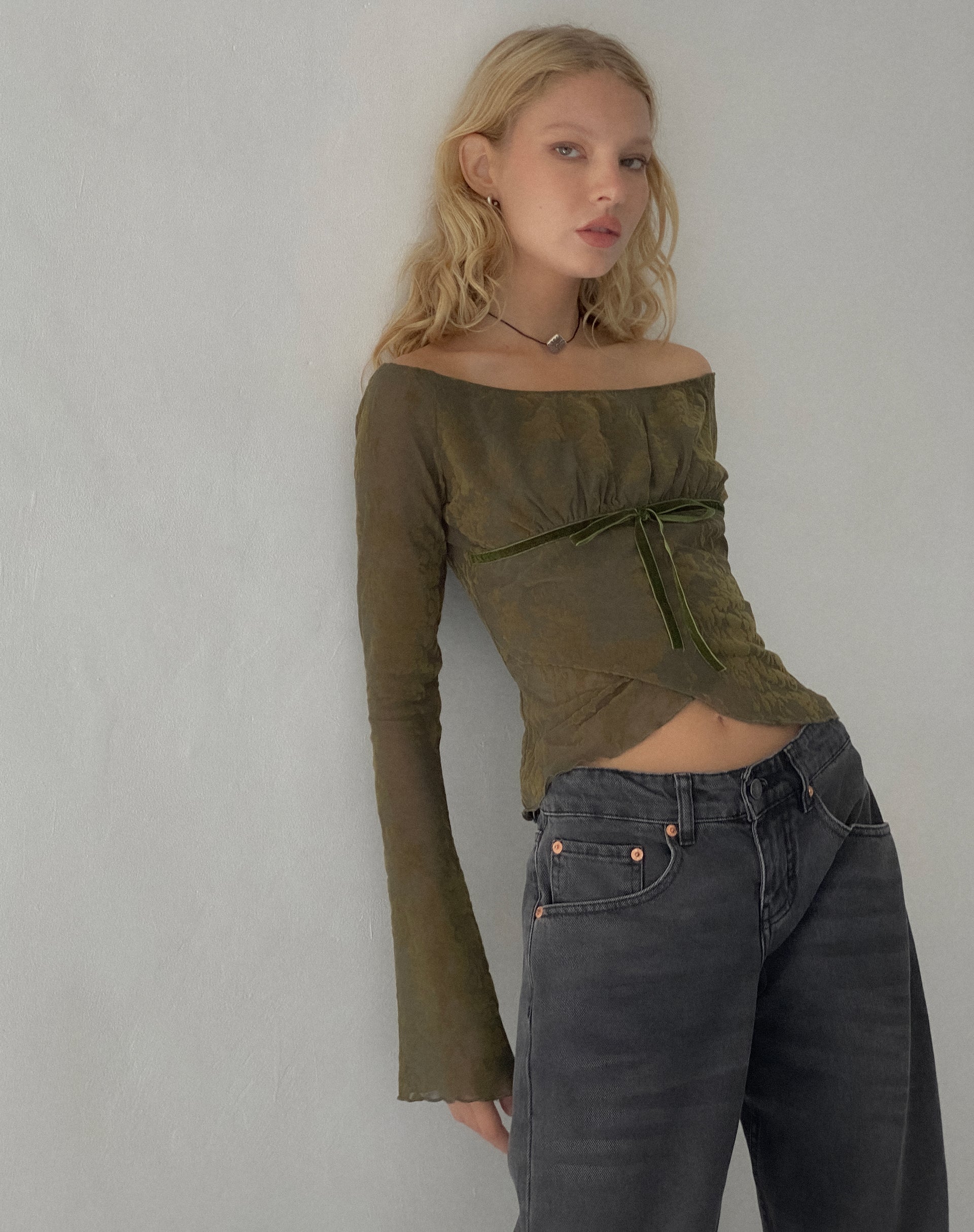 Dark green shop bardot top