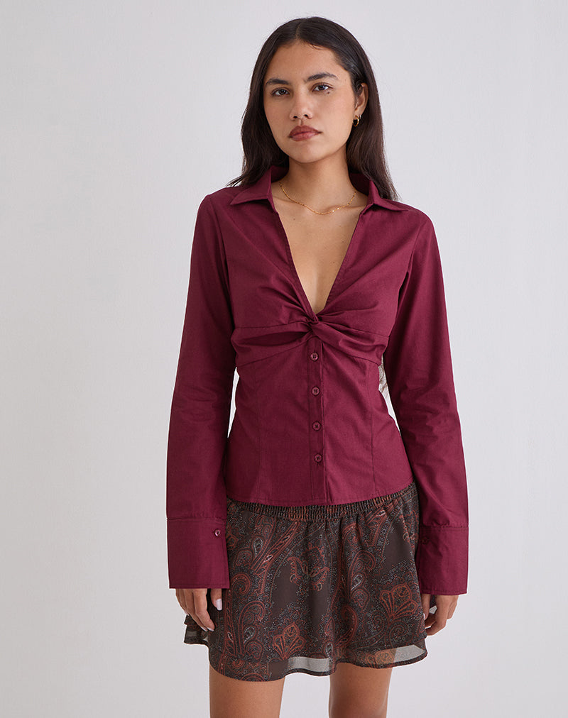 Image of Karis Shirt in Poplin Burgundy