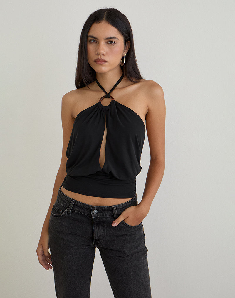 Image of Karise Plunge Top in Cupro Black