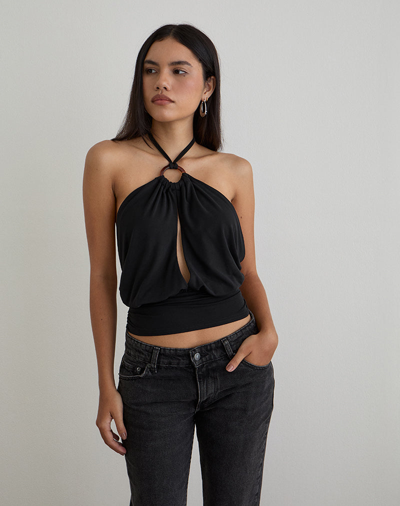 Image of Karise Plunge Top in Cupro Black