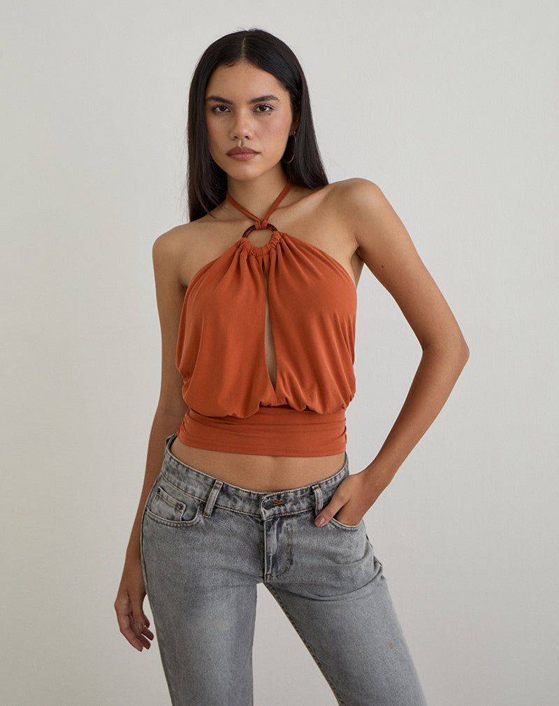 Burnt Orange Cupro Plunge Top | Karise – motelrocks.com