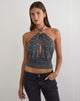 Image of Karise Plunge Top in Cupro Charcoal Grey