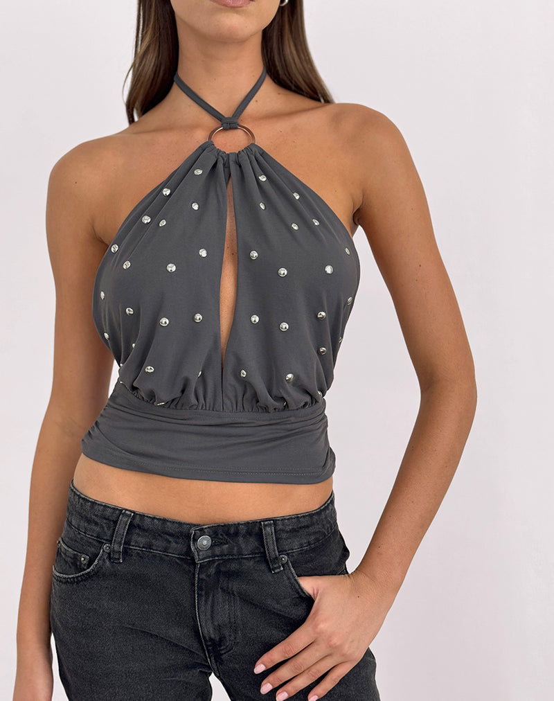 Motel Karise Plunge Top Cupro Dark Red