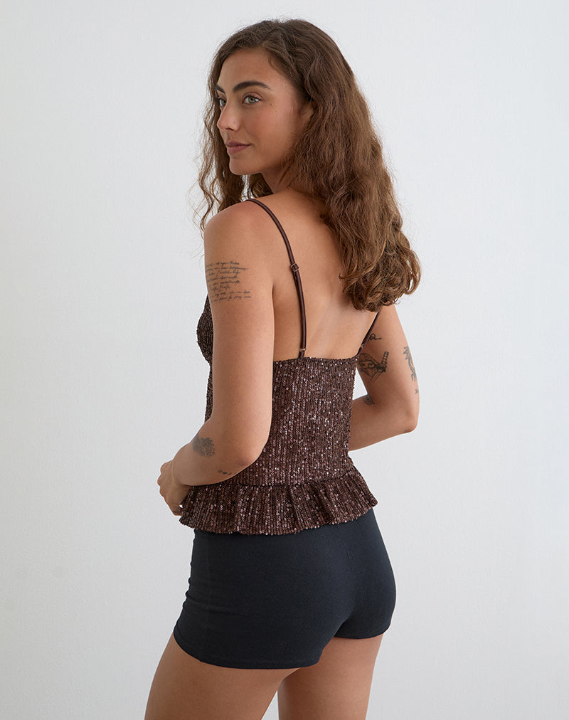 Image of Karka Cami Top in Drape Sequin Brown