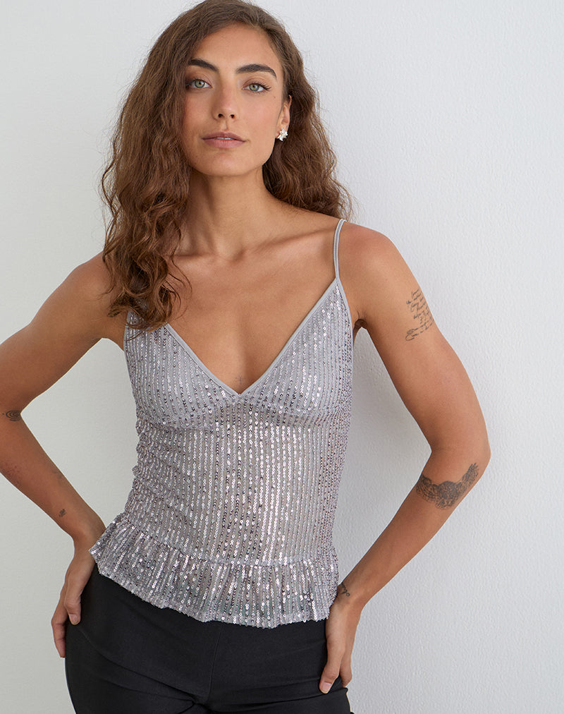 Blue Sequin Cami Top | Kosile – motelrocks.com