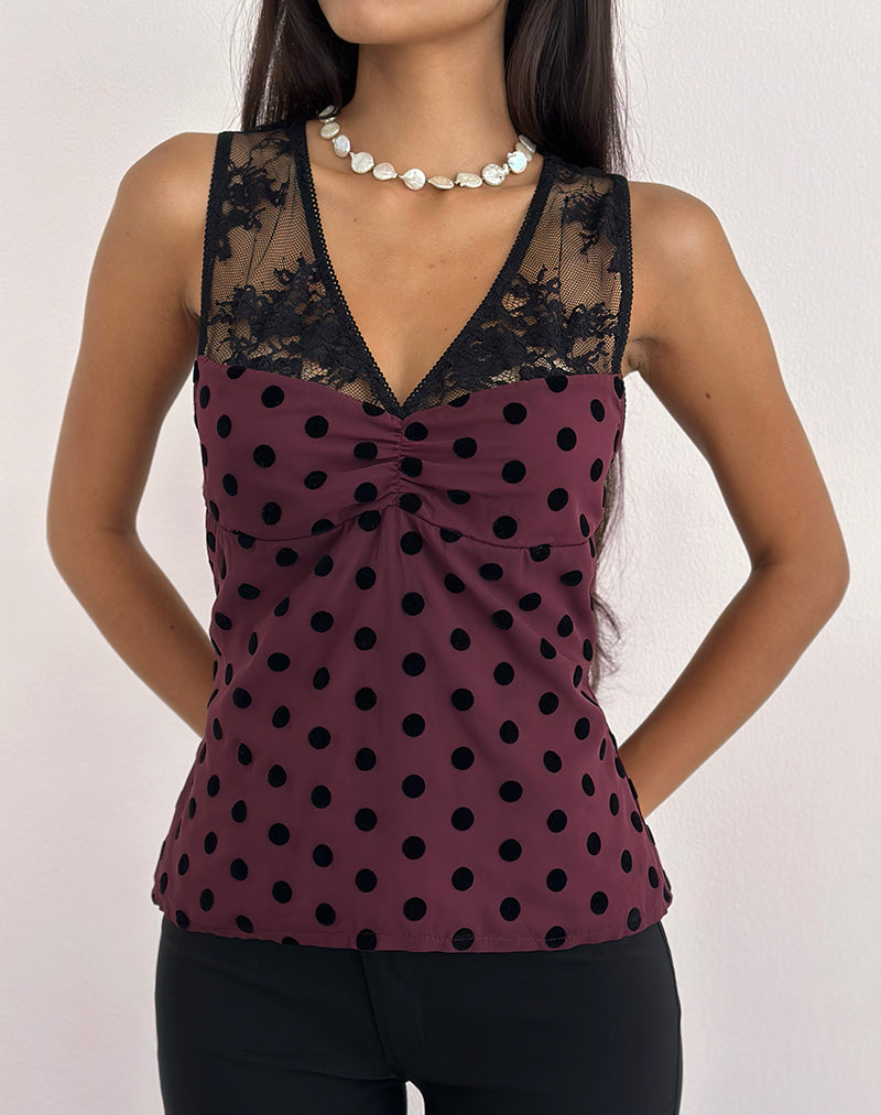 Image of Kasia V-Neck Top in Vintage Polka Maroon