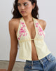 Image of Kayria Tie Top in Lemon with Floral Pink Embroidery