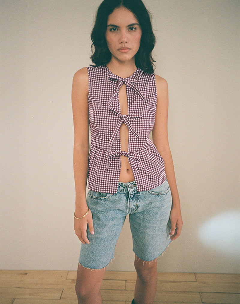 Image of Kayvata Top in Mini Gingham Wine