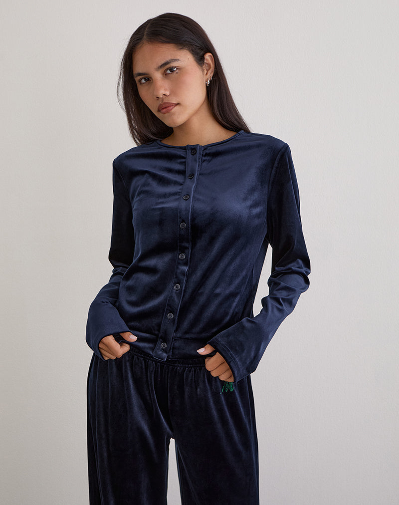 Image of Kellen Button Up Cardigan in Velour Navy