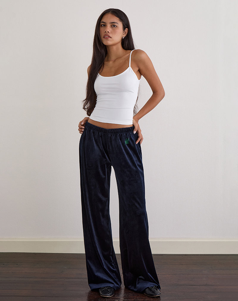 Glen Jogger in Velour Navy with 'M' Embelishment