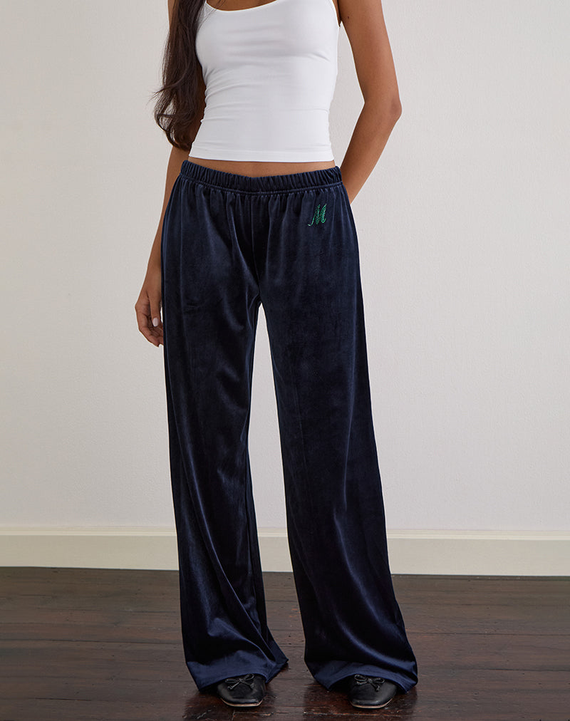 Glen Jogger in Velour Navy with 'M' Embelishment