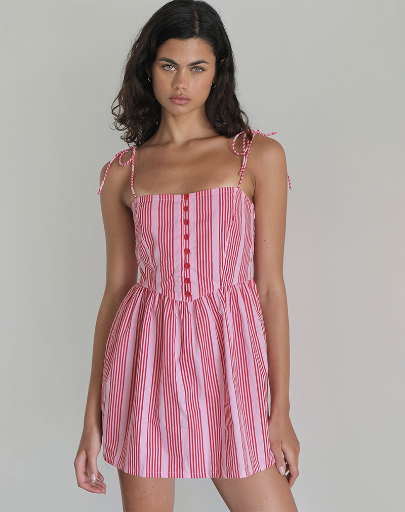 Image of Kesyani Mini Dress in Vertical Pink Stripe