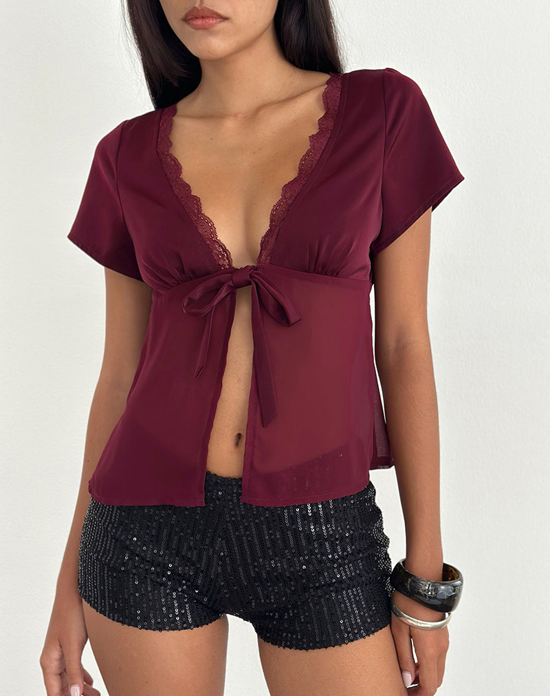 Image of Kilu Top in Satin Chiffon Burgundy