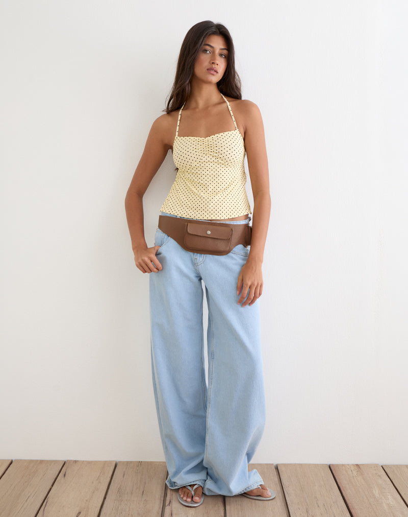 Image of Kindos Halter Top in Butter Yellow with Micro Polka Dots