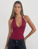 Image of Kitty Deep Plunge Bodysuit in Burgundy