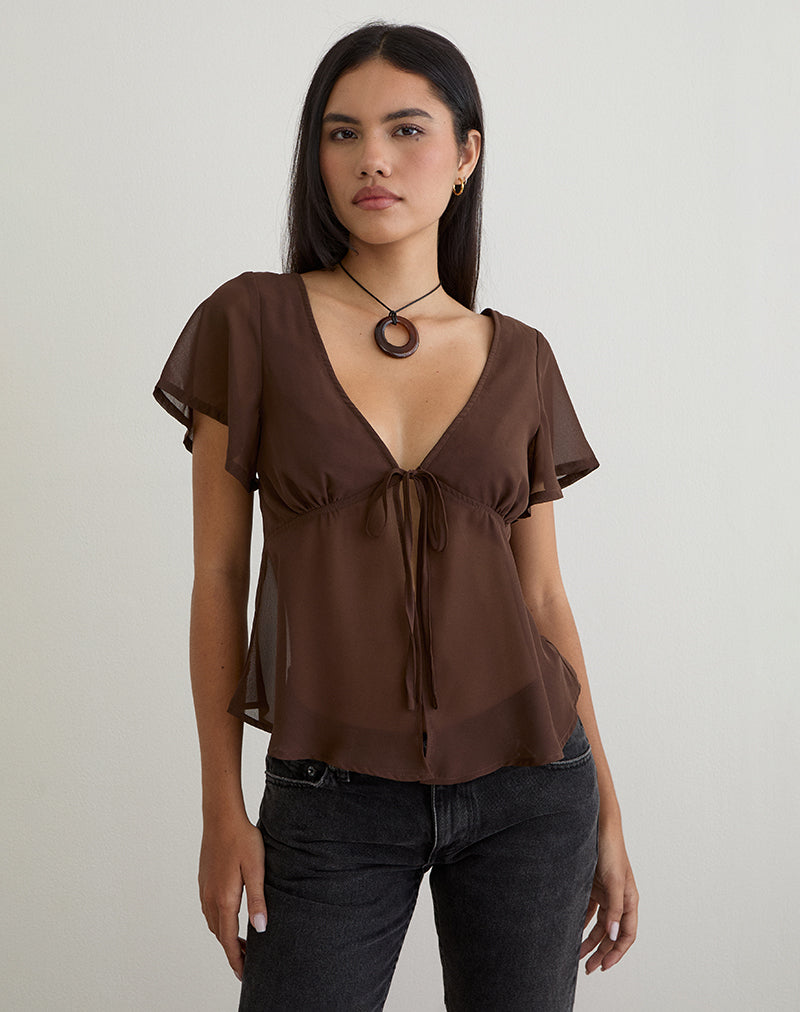 Image of Kota Chiffon Blouse Top in Brown