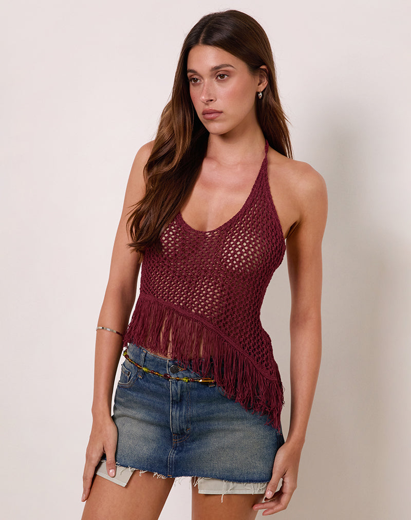 Image of Kulmina Asymmetric Halterneck Top in Fringe Berry