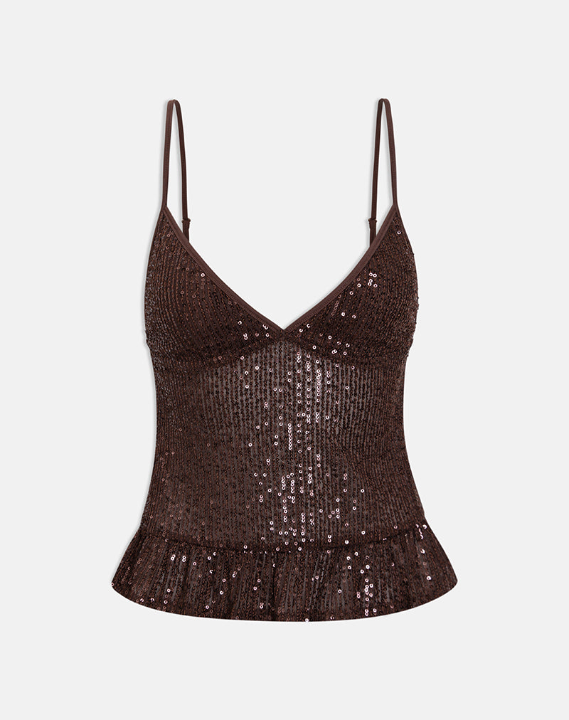 Image of Karka Cami Top in Drape Sequin Brown