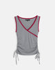 Image of Laird Wrap Top in Grey with Adrenaline Red Binding