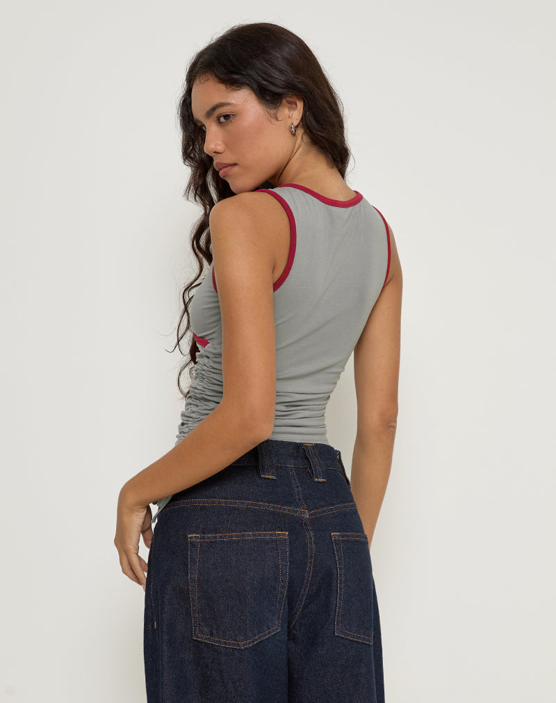 Image of Laird Wrap Top in Grey with Adrenaline Red Binding