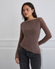 Image of Lakya Long Sleeve Top in Diagonal Stripe Flocked Brown and Cream
