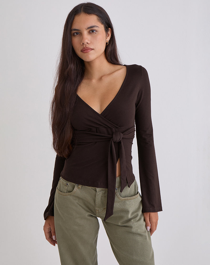 Image of Lamae Wrap Top in Bitter Chocolate