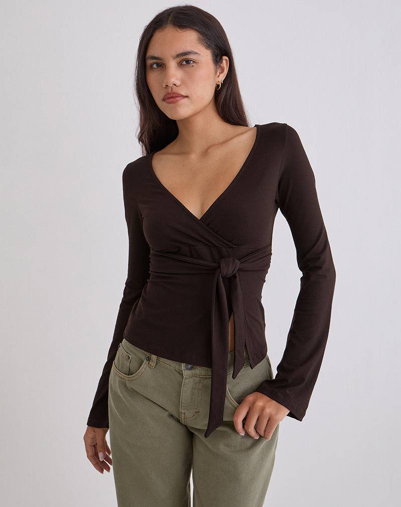 Image of Lamae Wrap Top in Bitter Chocolate
