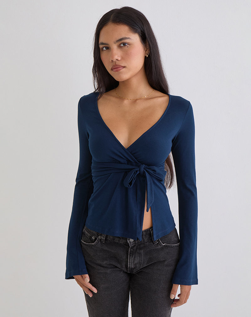 Lamae Wrap Top in Navy
