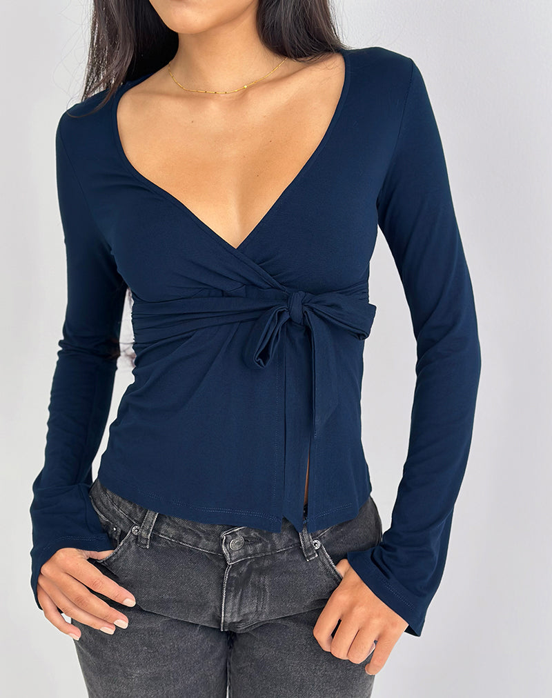 Image of Lamae Wrap Top in Navy